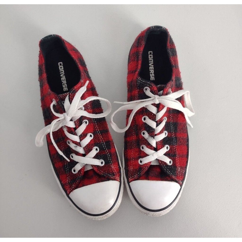 Converse All Star Low Top Flannel Checkered Red Shoes Womens Juniors 5.5 649983f